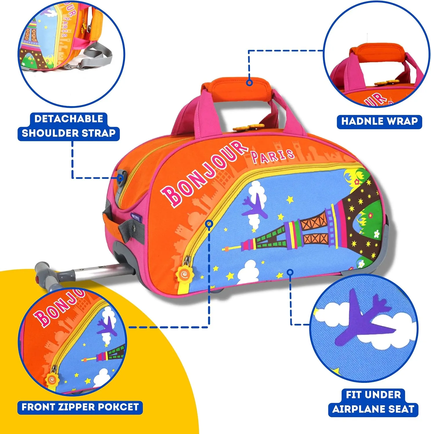 J World New York Kids' Paris Rolling Duffel Bag, Orange, One Size