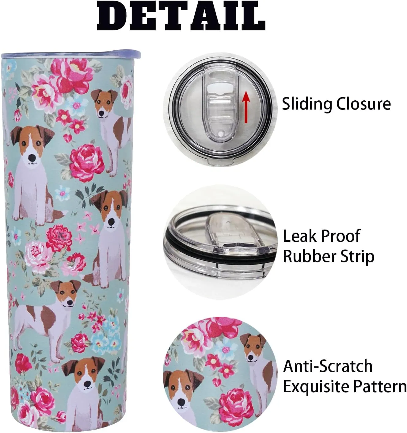 Jack Russell Terrier Gifts for Women Cute Dog Tumbler Coffee Cup for Women Jack Russell Terrier Travel Mug 20 Oz Stainless Steel Insulated Water Bottle With Lid and Straw