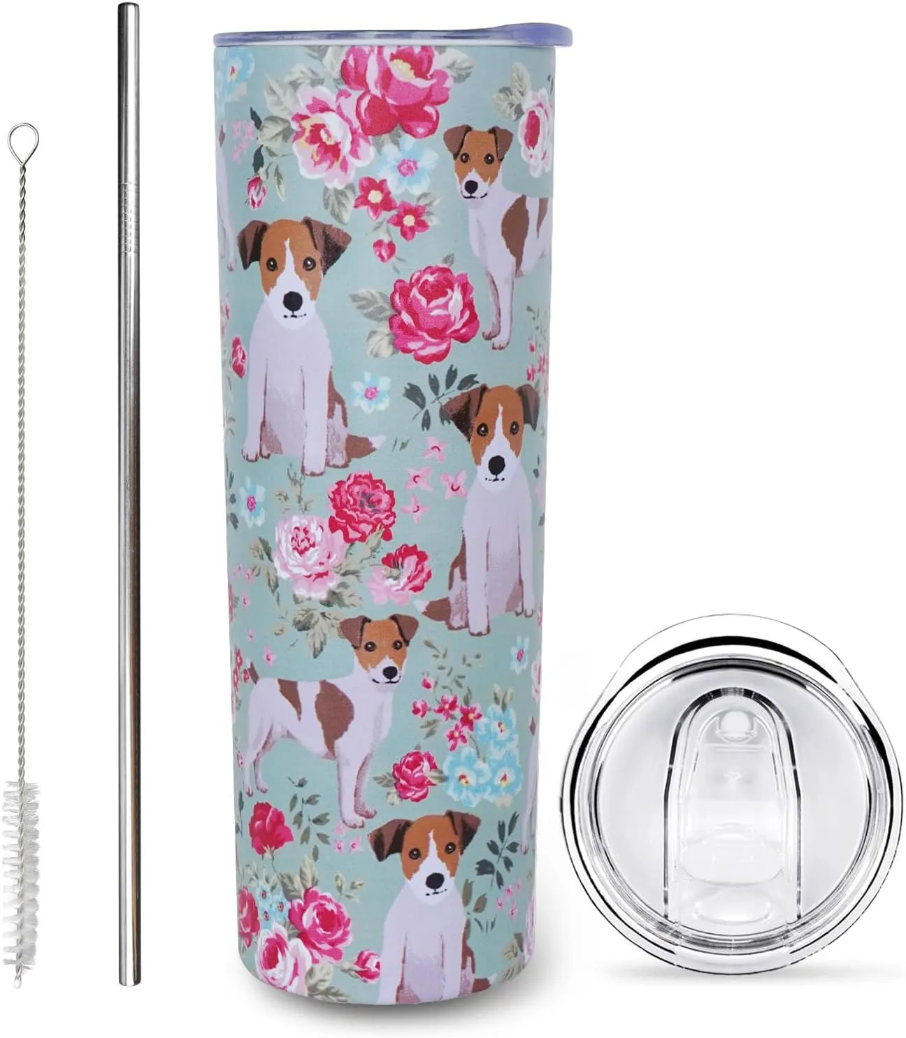 Jack Russell Terrier Gifts for Women Cute Dog Tumbler Coffee Cup for Women Jack Russell Terrier Travel Mug 20 Oz Stainless Steel Insulated Water Bottle With Lid and Straw