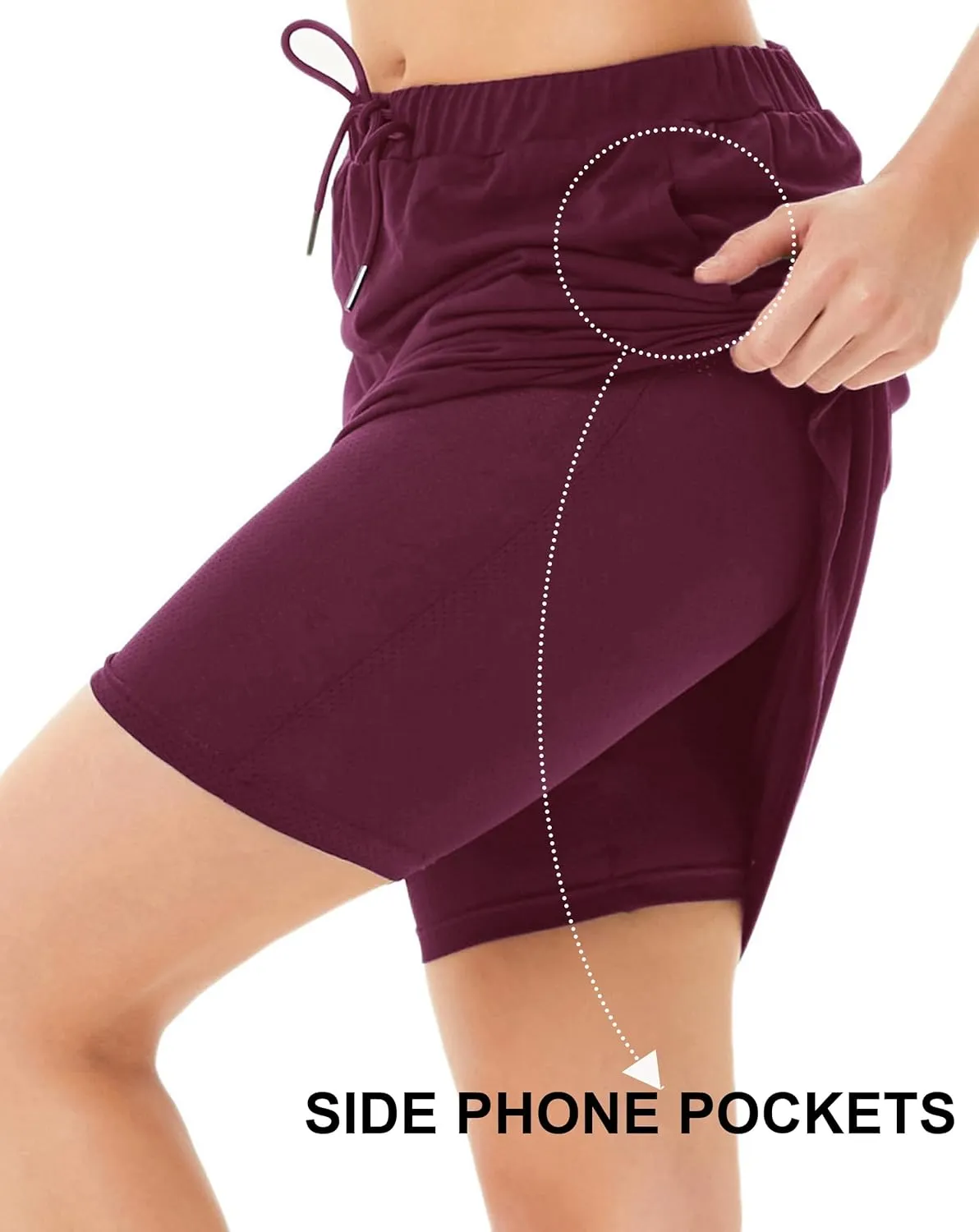 JACK SMITH Women's Stretchy Knee Length Skirts Athletic Skorts for Woman Drawstring Waist with Mesh Shorts Pockets