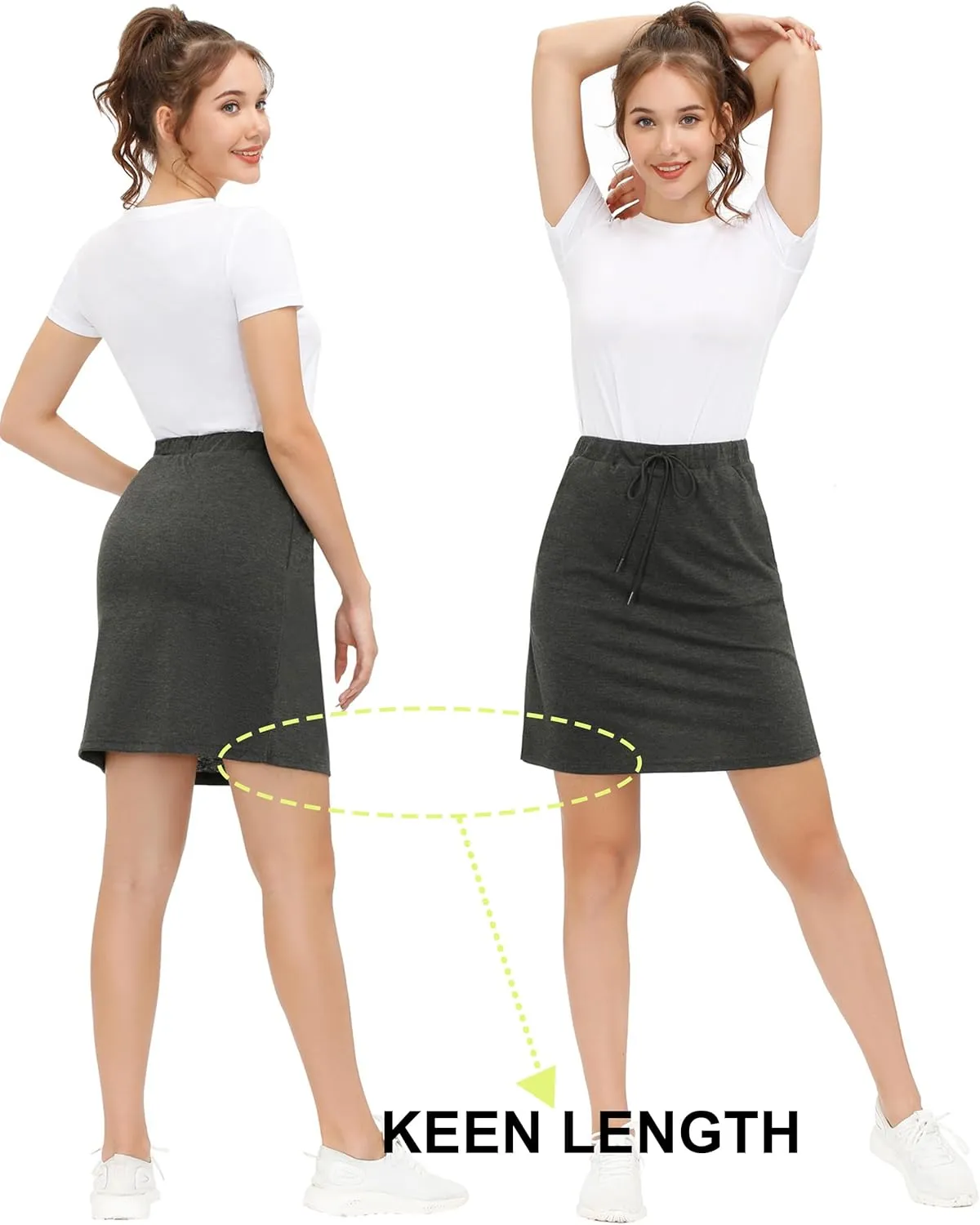 JACK SMITH Women's Stretchy Knee Length Skirts Athletic Skorts for Woman Drawstring Waist with Mesh Shorts Pockets