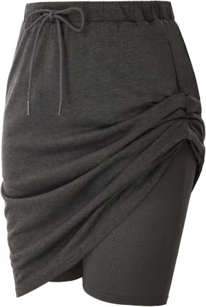 JACK SMITH Women's Stretchy Knee Length Skirts Athletic Skorts for Woman Drawstring Waist with Mesh Shorts Pockets