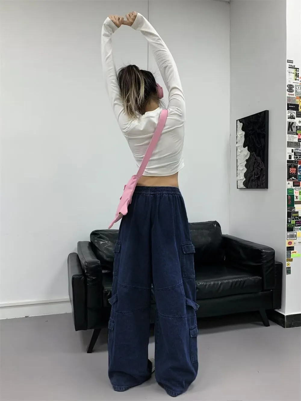 Jeans for Women Baggy Cargo Pants Men Y2K Parachute Pants with Pockets