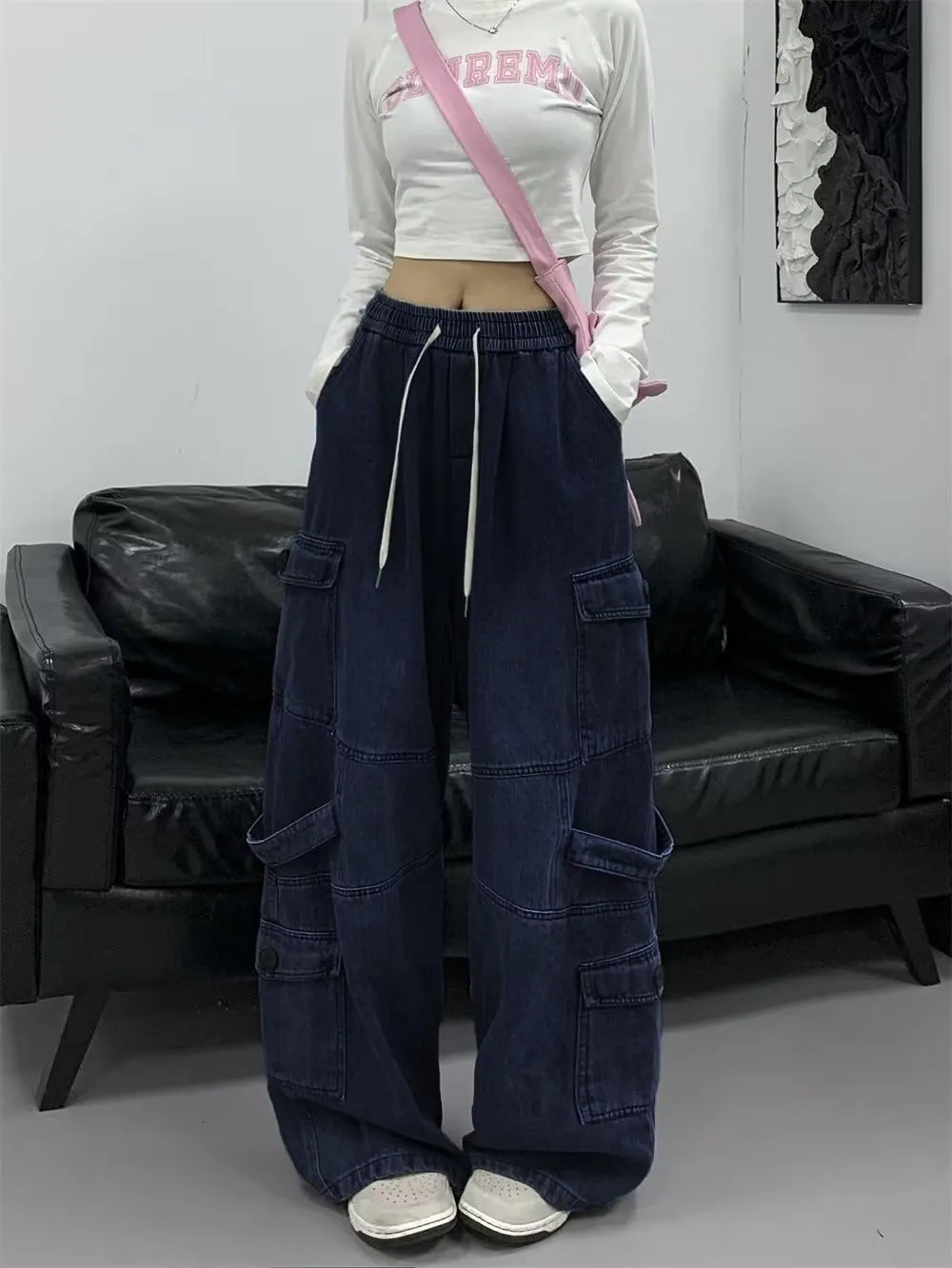 Jeans for Women Baggy Cargo Pants Men Y2K Parachute Pants with Pockets
