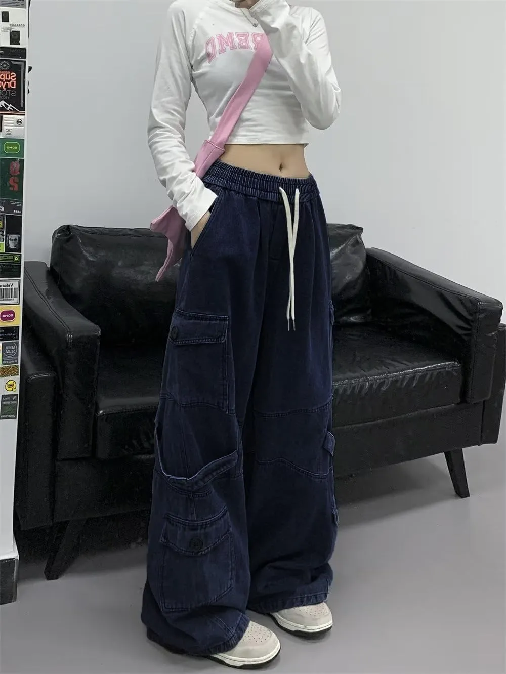 Jeans for Women Baggy Cargo Pants Men Y2K Parachute Pants with Pockets