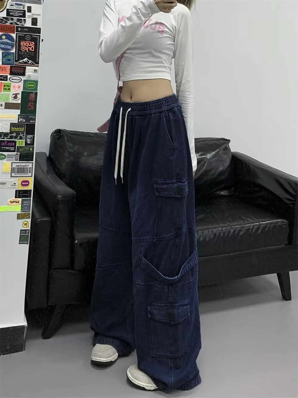 Jeans for Women Baggy Cargo Pants Men Y2K Parachute Pants with Pockets
