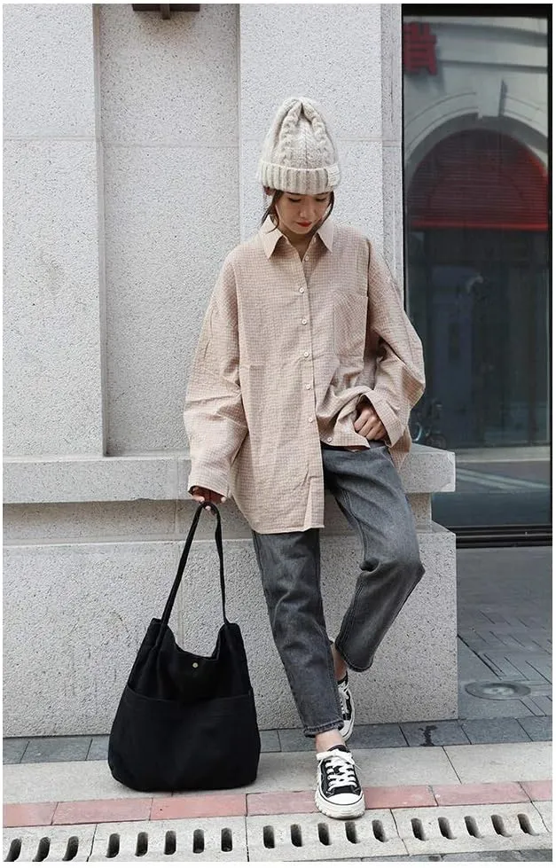 Jeelow Canvas Tote Handbag Shoulder Bucket Bag Purses For Men & Women With Pockets