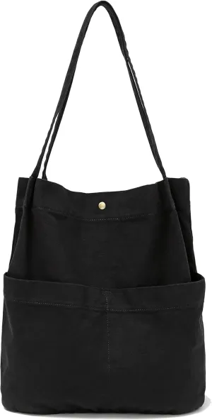 Jeelow Canvas Tote Handbag Shoulder Bucket Bag Purses For Men & Women With Pockets