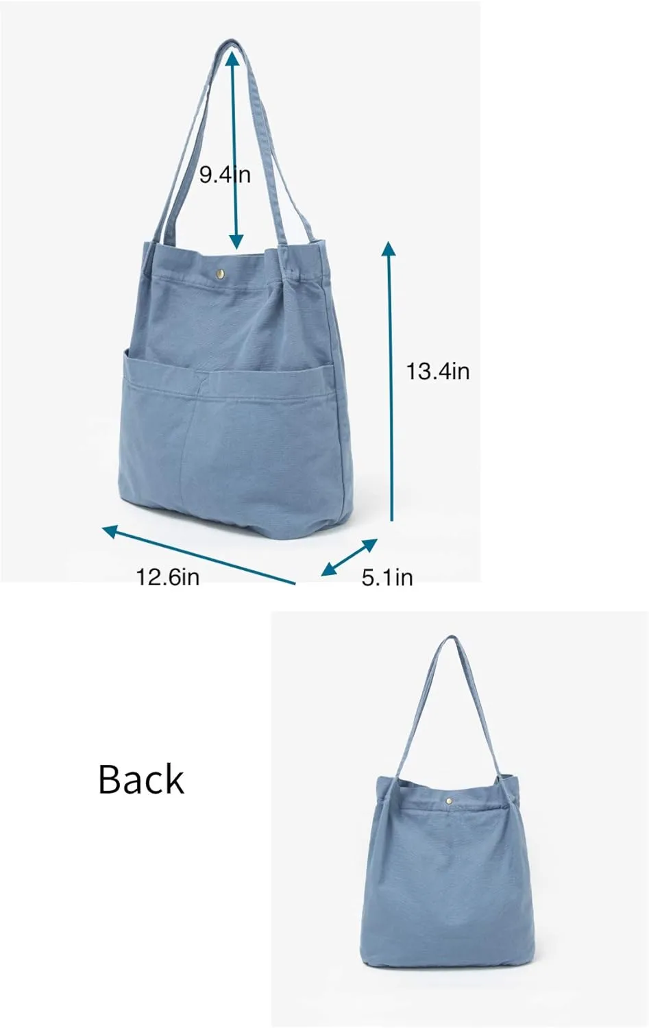 Jeelow Canvas Tote Handbag Shoulder Bucket Bag Purses For Men & Women With Pockets