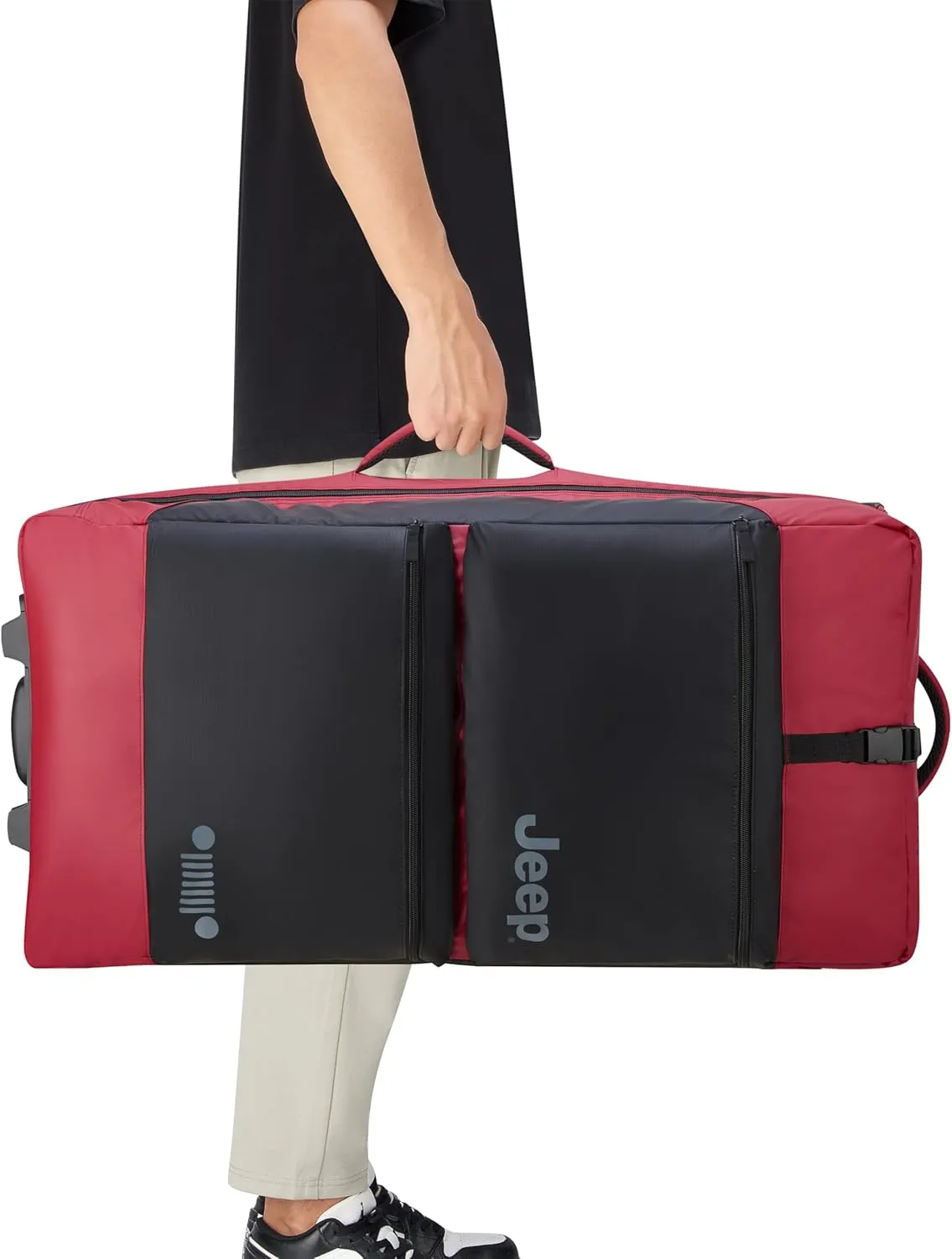 Jeep JS006B Two Wheel Rolling Travel Duffle Bag, Tomato, 31 Inch