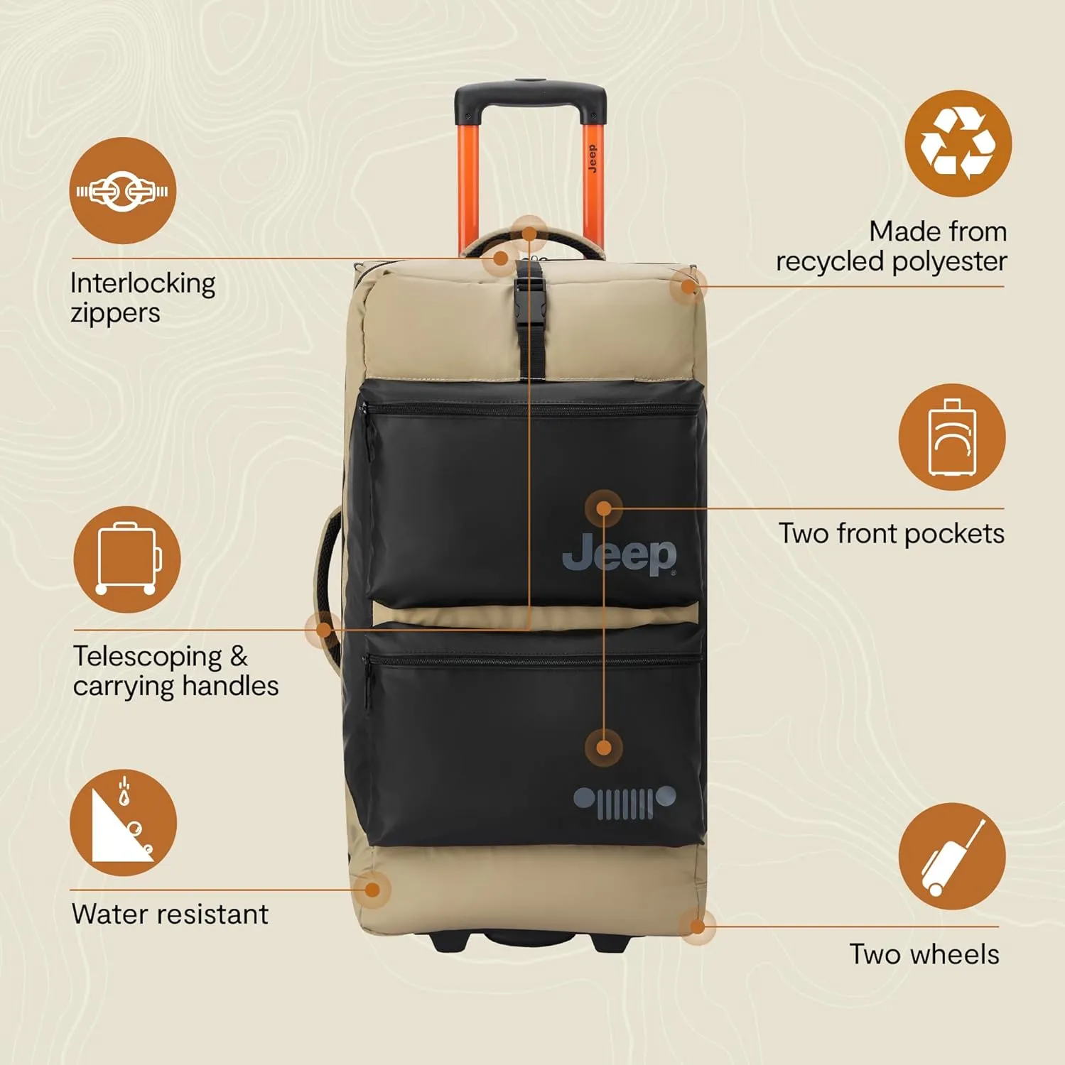 Jeep Js006b Two Wheel Rolling Travel Duffle Bag