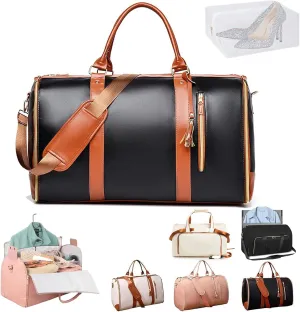Jenni Travel Bag, Jenni Bag Travel Bag with Wheels, PU Leather 2 in 1 Hanging Suitcase Travel Bags, Waterproof Convertible Travel Garment Bag with Shoe Pouch (Black(without pull rod))