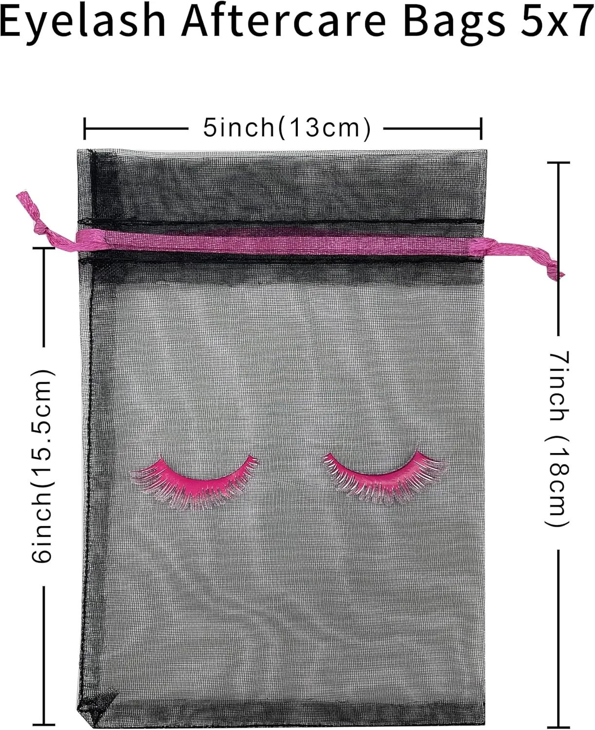 Jexila 100 Pack Lash Bags for Clients Eyelash Aftercare Black Mesh Bags Drawstring 5''X7'' Small Cosmetic Makeup Beauty Gift Bag for Women Supplies (5 x 7 Inch, Black Plus Rose)