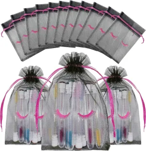 Jexila 100 Pack Lash Bags for Clients Eyelash Aftercare Black Mesh Bags Drawstring 5''X7'' Small Cosmetic Makeup Beauty Gift Bag for Women Supplies (5 x 7 Inch, Black Plus Rose)