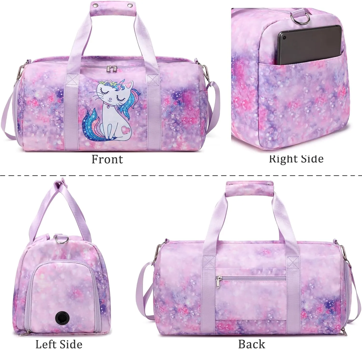JIANYA Kids Sports Bag Dance Bag for Girls, Carry On Kids Duffle Bag with Shoe Compartment & Wet Pocket