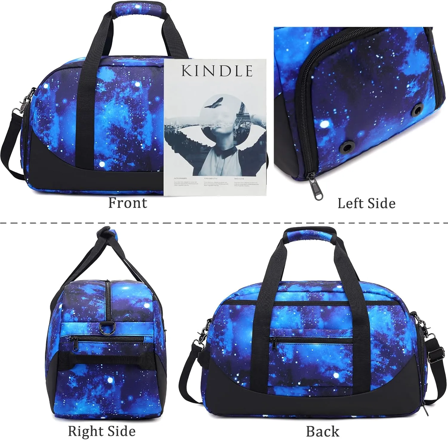 JIANYA Kids Sports Overnight Bag for Girls Boys Small Gym Duffle Bag Teens Gymnastics Bag Sleepover Bag with Shoe Compartment, Galaxy Blue