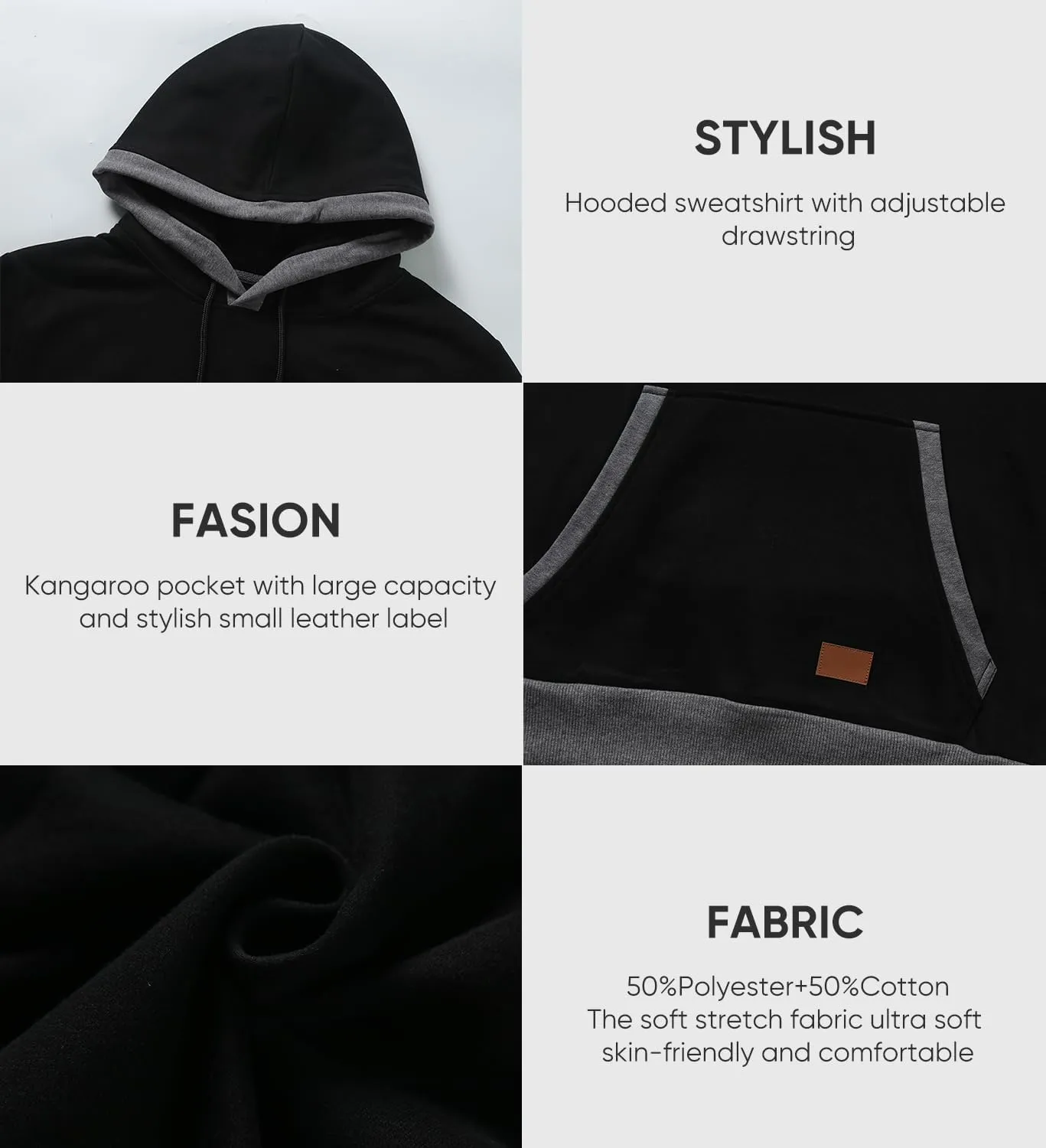 JMIERR Men's Cotton Casual Hoodies Sweatshirts Fashion Long Sleeve Drawstring Fleece Pullover Hoodie with Pockets