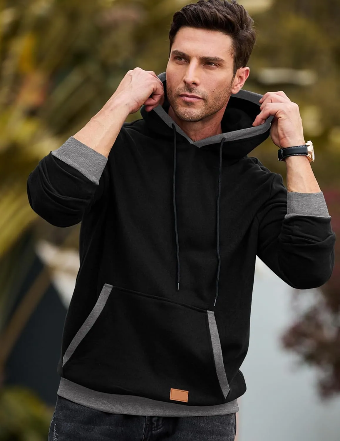 JMIERR Men's Cotton Casual Hoodies Sweatshirts Fashion Long Sleeve Drawstring Fleece Pullover Hoodie with Pockets