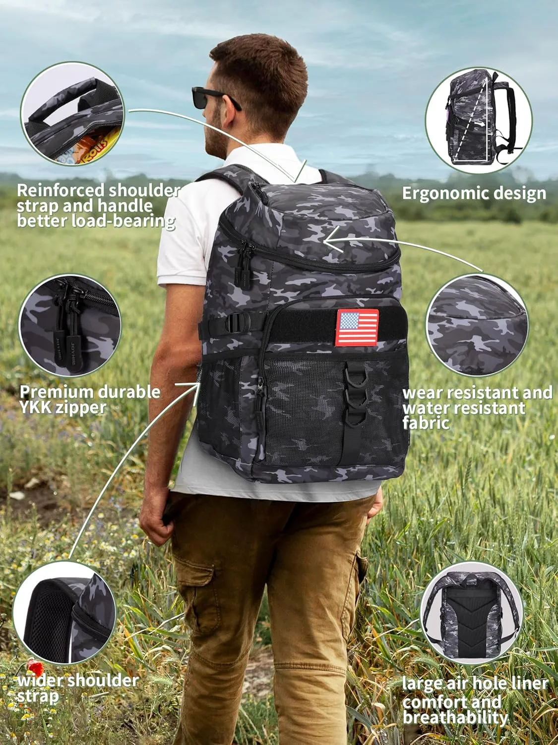 JOYHILL Backpack Cooler, Cooler Backpack 36 Cans/25 L Tactical Insulated Soft Cooler Bag Large Capacity Leakproof Cooler for Men Women, Travel Backpack for Camping Hiking Picnic Beach