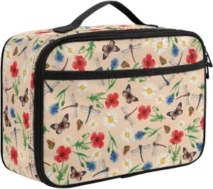 JoyLamoria Floral Dragonfly Tote Lunch Bag Insulated Ice Pack Bag Travel Lunch Cas Handbag Picnic Bag with Handle