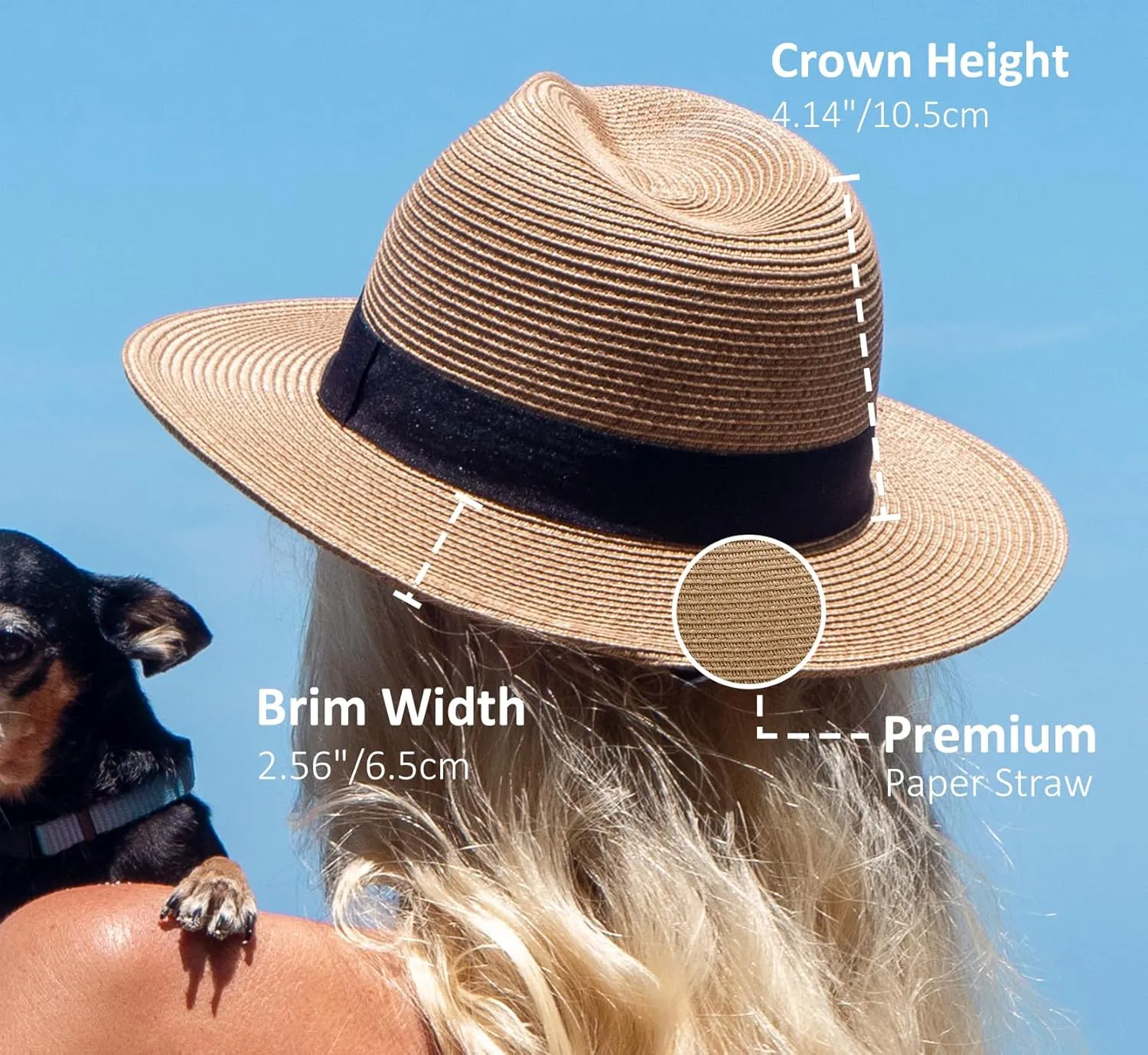 Joywant Womens Straw Fedora Beach Sun Hat, Packable Wide Brim Panama Hat for Women UV UPF50  Summer Hat