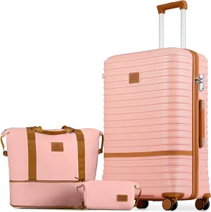 Joyway 28 Inch Large Luggage Hardside Suitcase with Spinner Wheel, Lightweight 3 Piece Suitcase Set with TSA Lock(Pink)