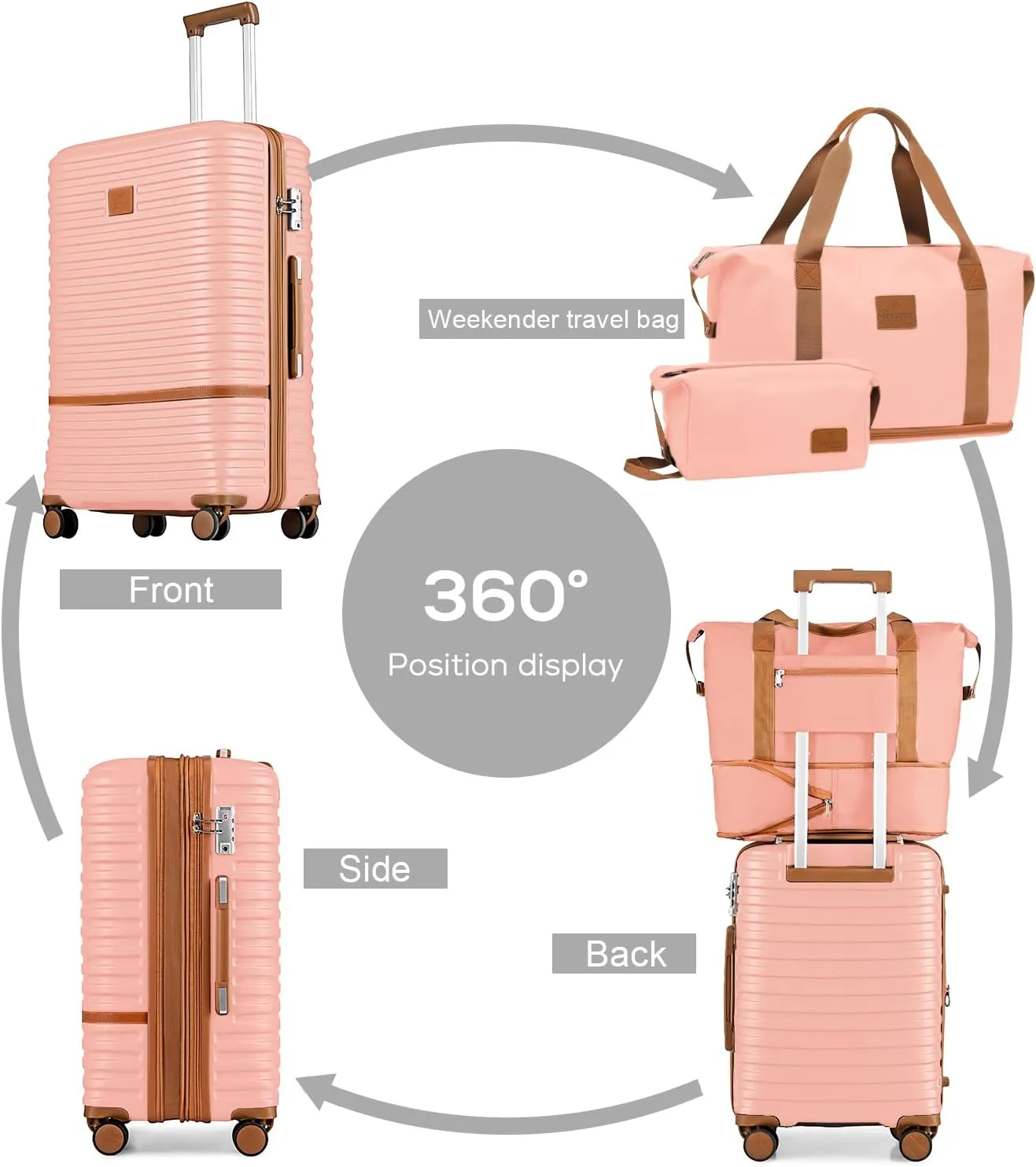 Joyway 28 Inch Large Luggage Hardside Suitcase with Spinner Wheel, Lightweight 3 Piece Suitcase Set with TSA Lock(Pink)
