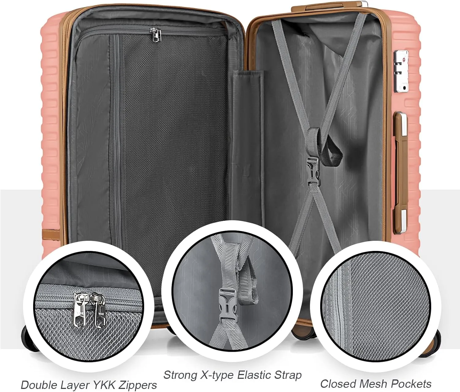 Joyway 28 Inch Large Luggage Hardside Suitcase with Spinner Wheel, Lightweight 3 Piece Suitcase Set with TSA Lock(Pink)