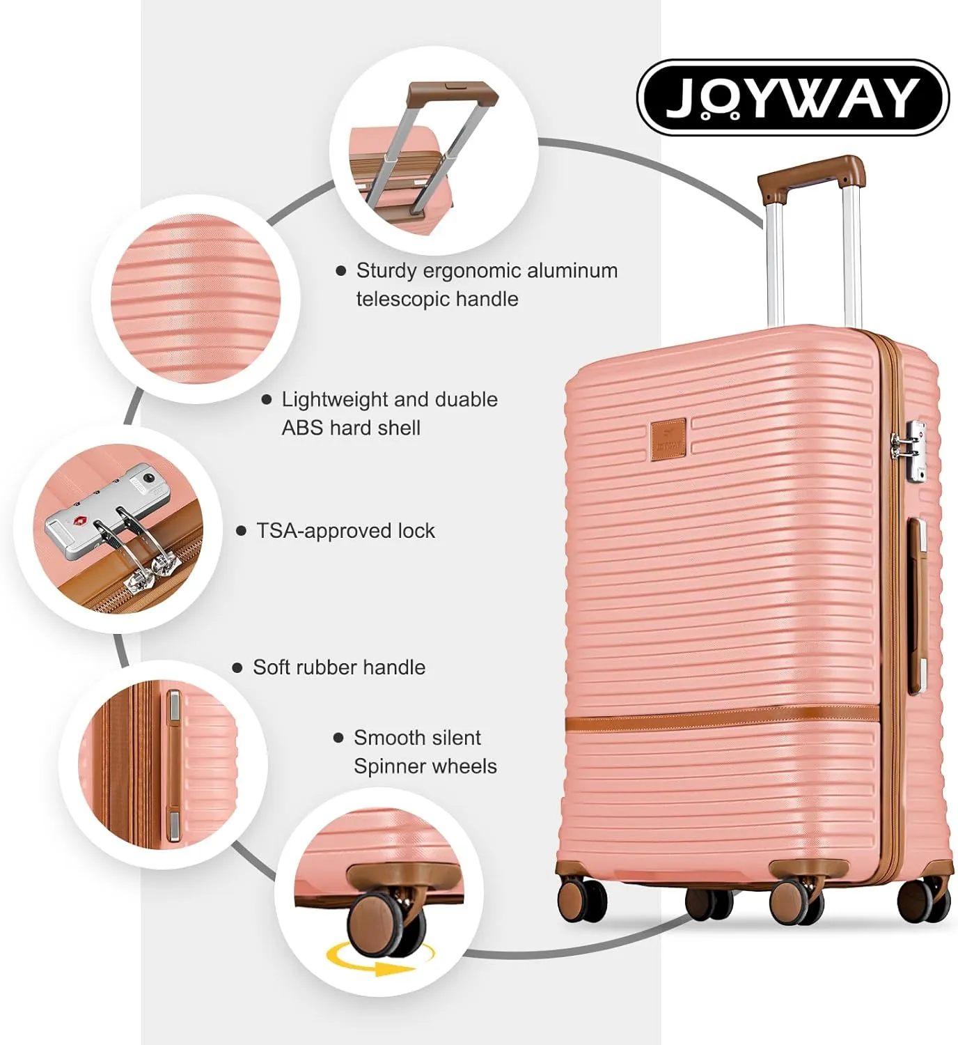 Joyway 28 Inch Large Luggage Hardside Suitcase with Spinner Wheel, Lightweight 3 Piece Suitcase Set with TSA Lock(Pink)