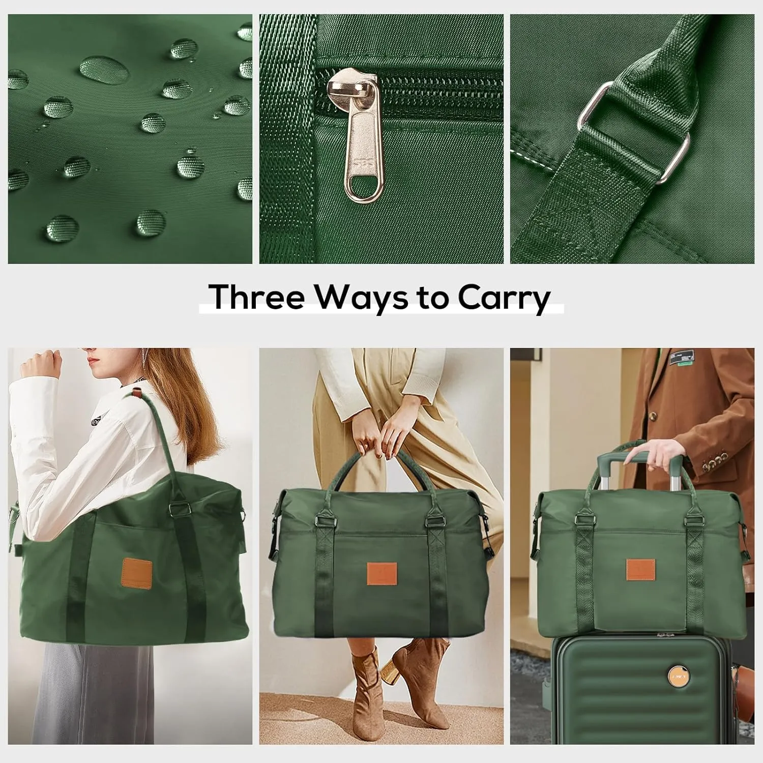 Joyway Travel Duffel Bag, Weekender Overnight Bag for Women, Sports Tote Gym Bag with Wet Pocket, Foldable Personal Item Travel Duffle Bag with Trolley Sleeve, Green