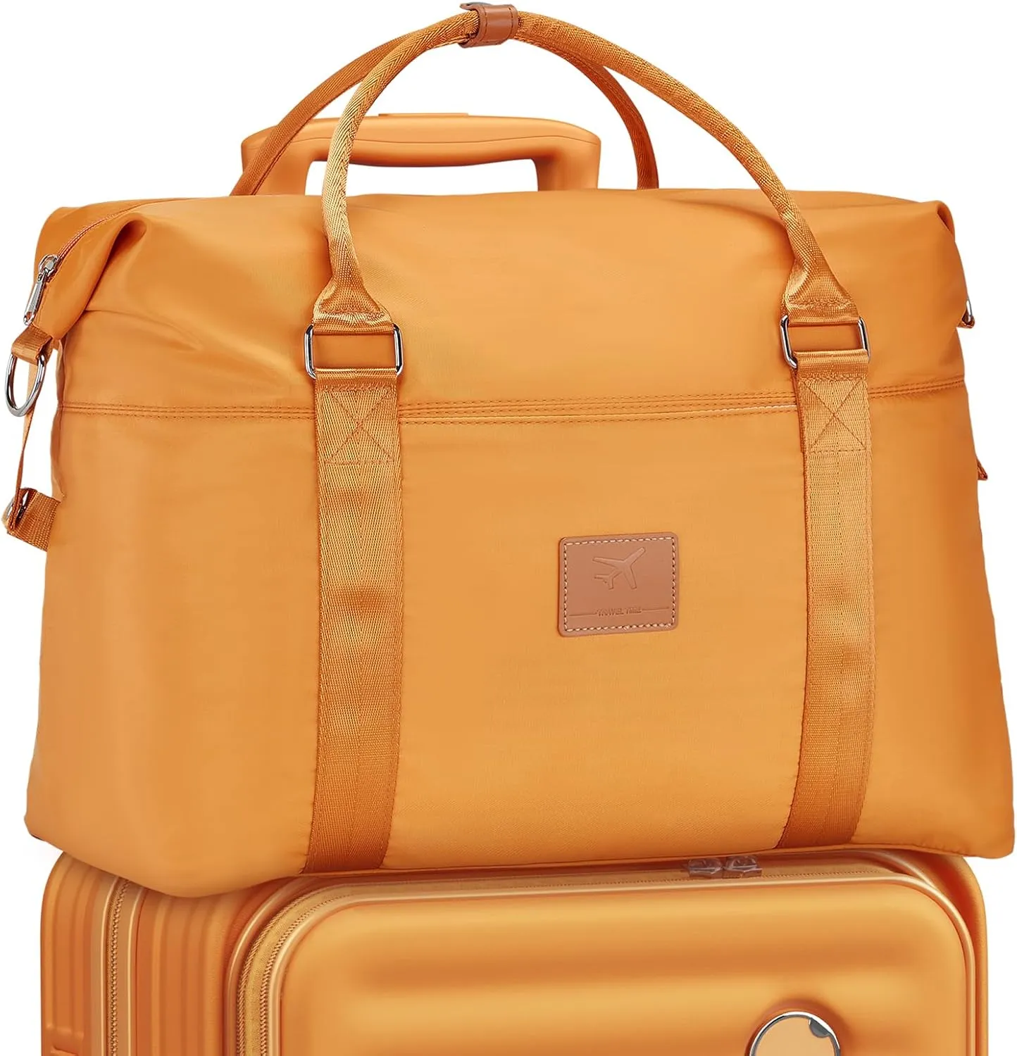 Joyway Travel Duffel Bag, Weekender Overnight Bag for Women, Sports Tote Gym Bag with Wet Pocket, Foldable Personal Item Travel Duffle Bag with Trolley Sleeve, Orange