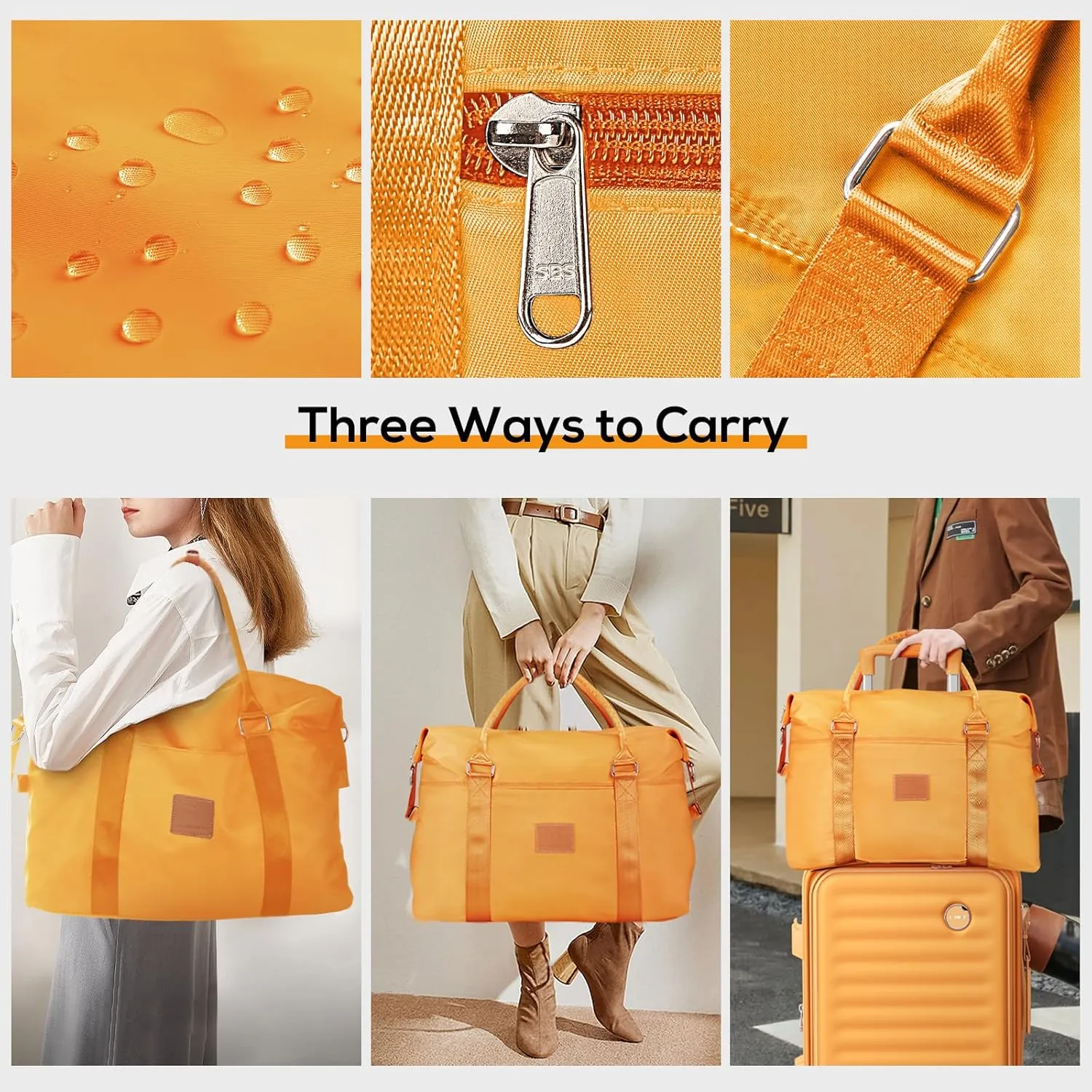 Joyway Travel Duffel Bag, Weekender Overnight Bag for Women, Sports Tote Gym Bag with Wet Pocket, Foldable Personal Item Travel Duffle Bag with Trolley Sleeve, Orange