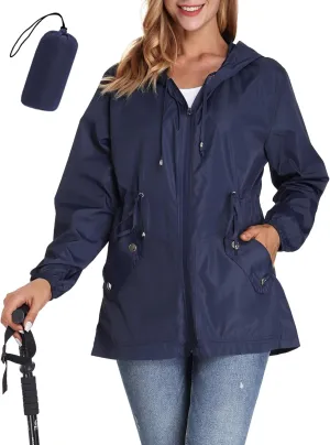 JTANIB Women Packable Rain Jacket Waterproof Lightweight Raincoat Hooded for Hiking Outdoor Travel