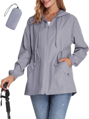 JTANIB Women Packable Rain Jacket Waterproof Lightweight Raincoat Hooded for Hiking Outdoor Travel