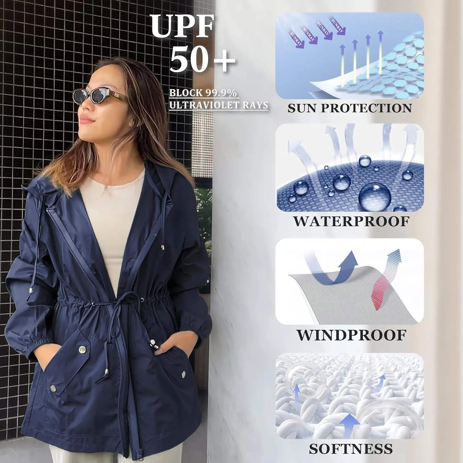 JTANIB Women Packable Rain Jacket Waterproof Lightweight Raincoat Hooded for Hiking Outdoor Travel