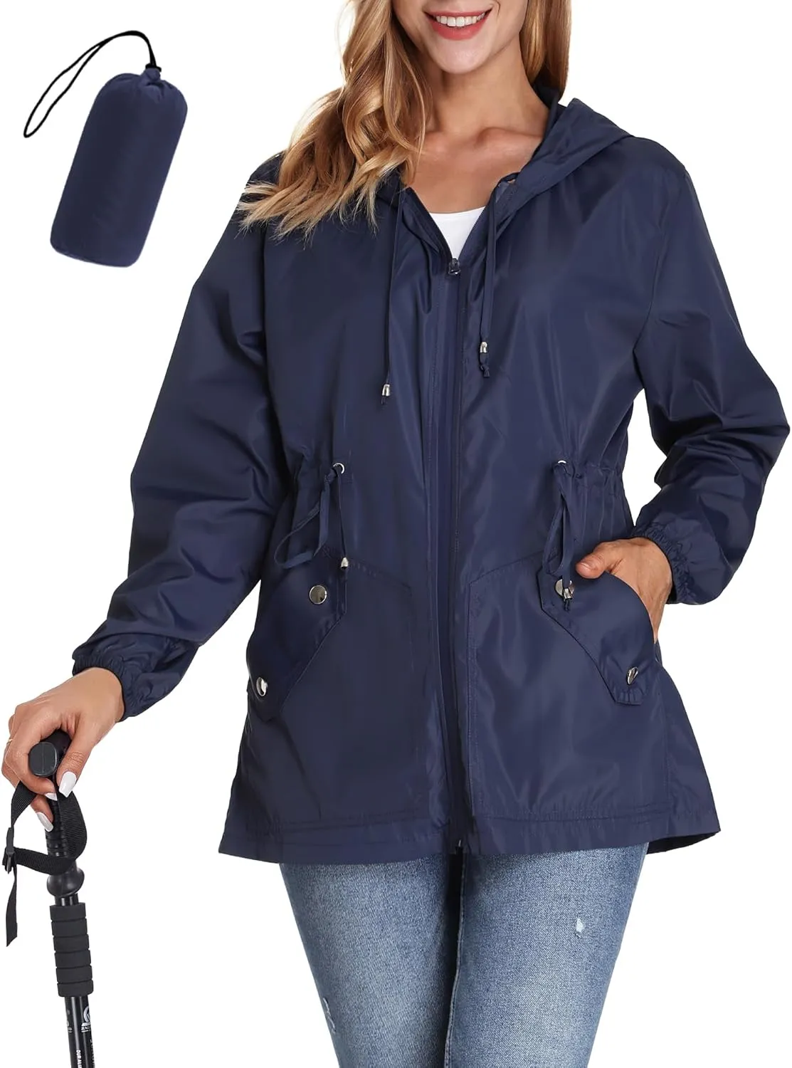 JTANIB Women Packable Rain Jacket Waterproof Lightweight Raincoat Hooded for Hiking Outdoor Travel