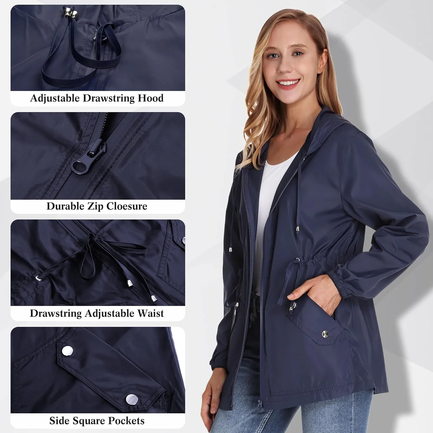 JTANIB Women Packable Rain Jacket Waterproof Lightweight Raincoat Hooded for Hiking Outdoor Travel
