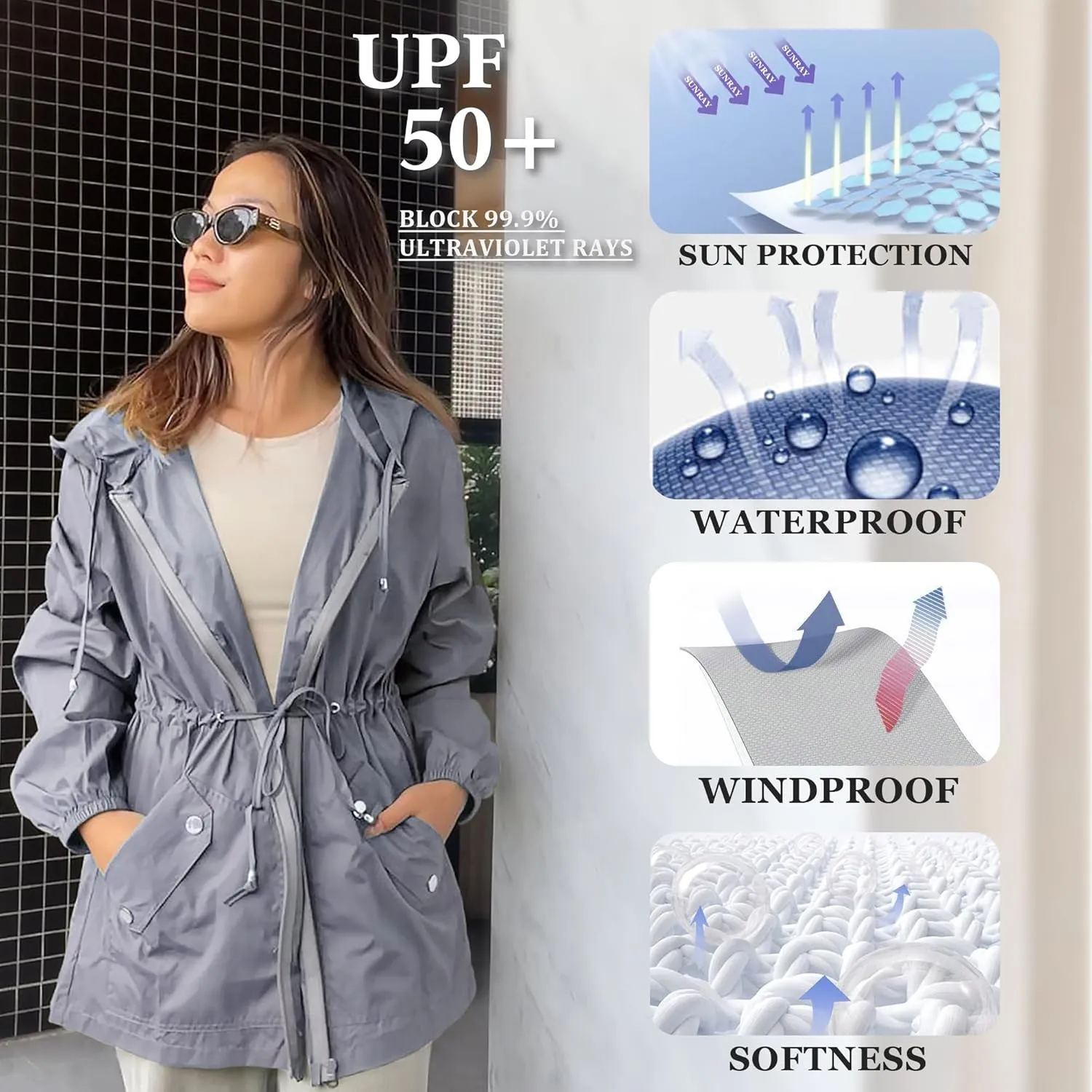 JTANIB Women Packable Rain Jacket Waterproof Lightweight Raincoat Hooded for Hiking Outdoor Travel