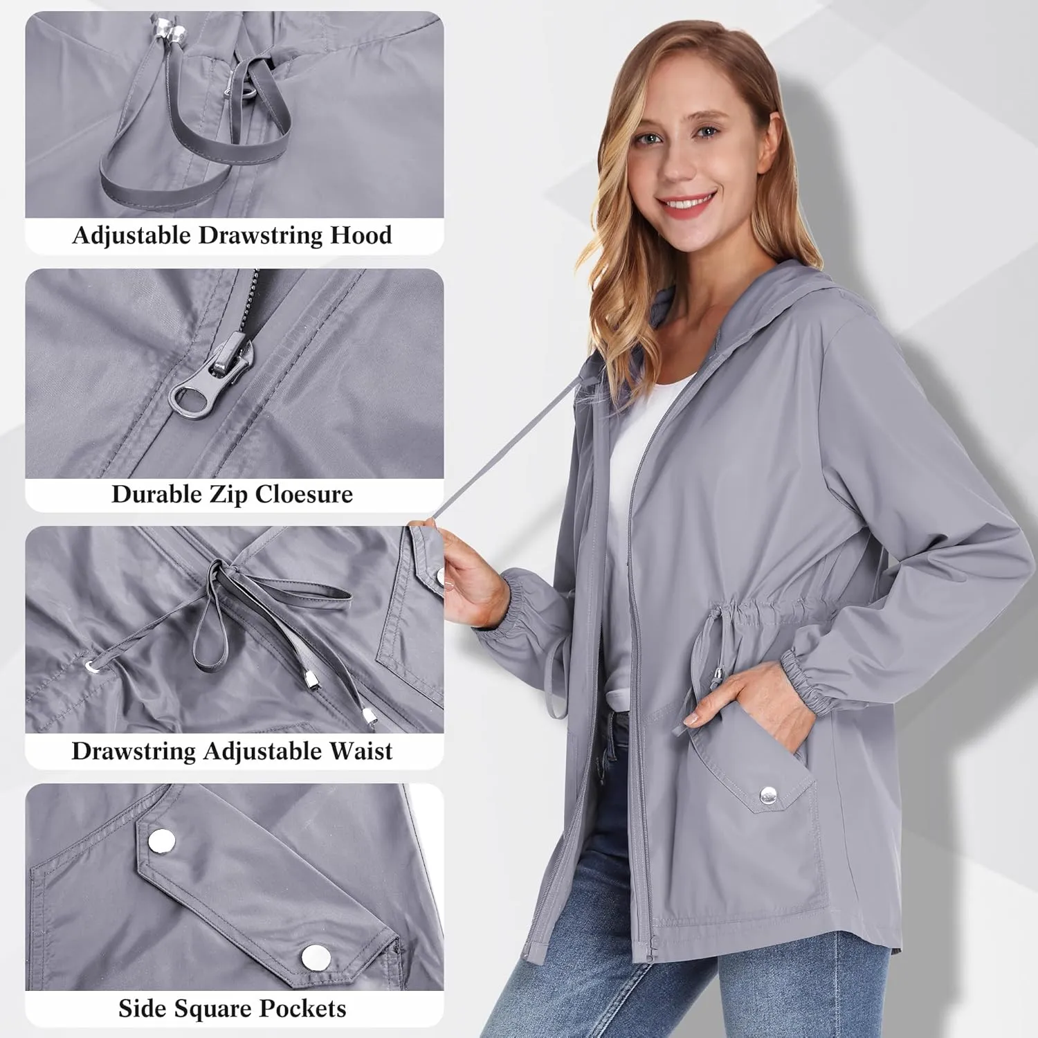 JTANIB Women Packable Rain Jacket Waterproof Lightweight Raincoat Hooded for Hiking Outdoor Travel