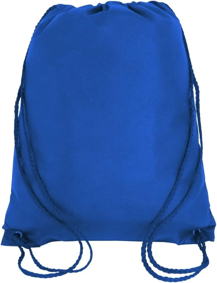 Jumbuzz Promotional Nonwoven Drawstring Bags Gym Sack Cinch Bags for Sports, Dance, Soccer, Hike, Yoga, Royal, Set of 50