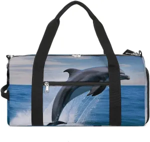 Jumping Up Dolphins Gym Bag Travel Duffel Bags for Men Women Large Weekender Bags Carry On Overnight Duffle Bag with Shoe Compartment for Workout