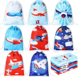 Kajaia 24 Pieces Airplane Party Favor Airplane Goodie Bags Cloud Sky Birthday Party Supplies Candy Treat Bags Reusable Drawstring Gift for Kids Travel Baby Shower Decor Supplies