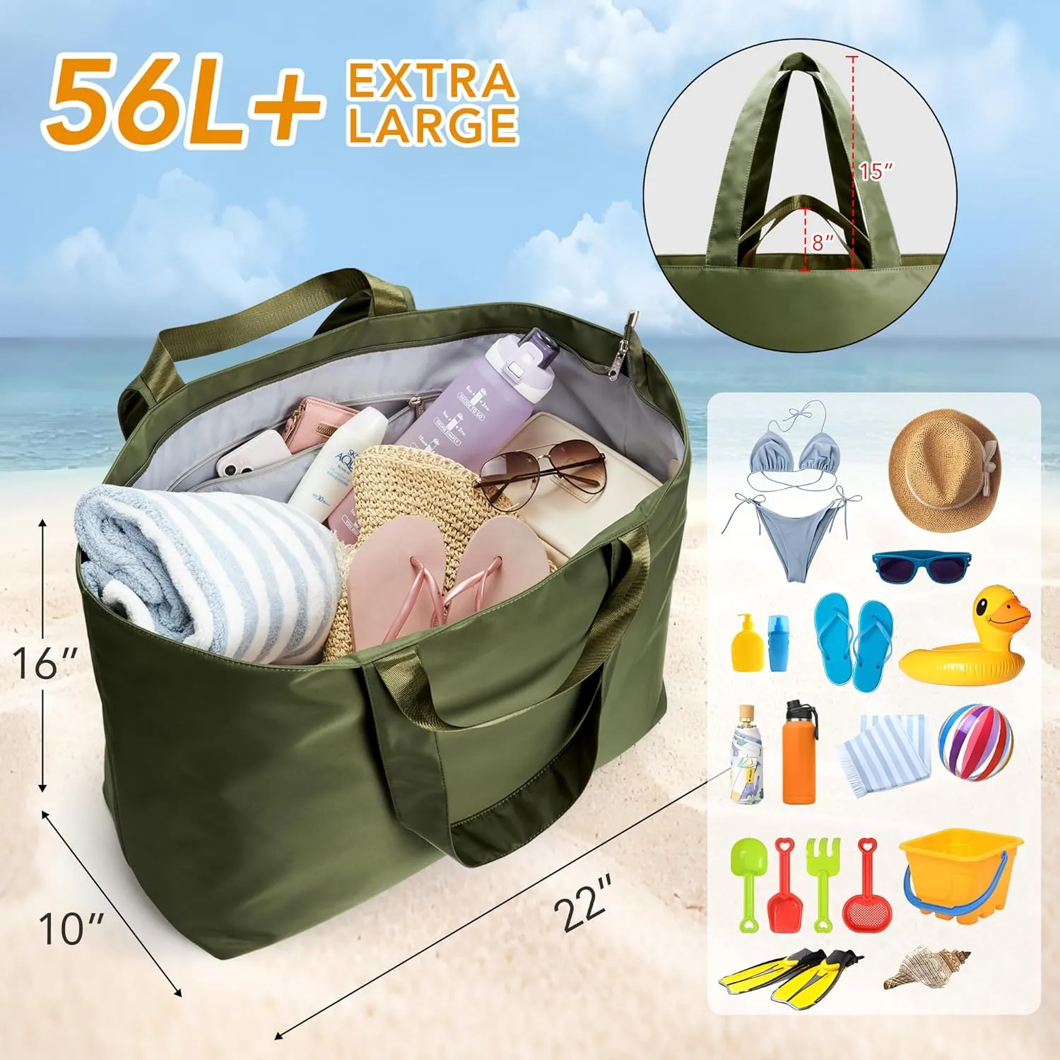 KALIDI 60L Extra Large Duffle Bag, Beach Tote Zipper Utility Oversized Weekender Carrier Travel Shopping Reusable Grocery Bag