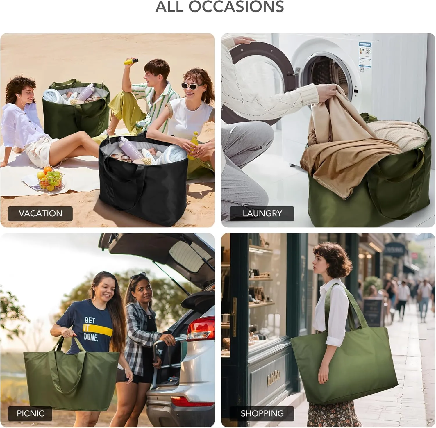 KALIDI 60L Extra Large Duffle Bag, Beach Tote Zipper Utility Oversized Weekender Carrier Travel Shopping Reusable Grocery Bag