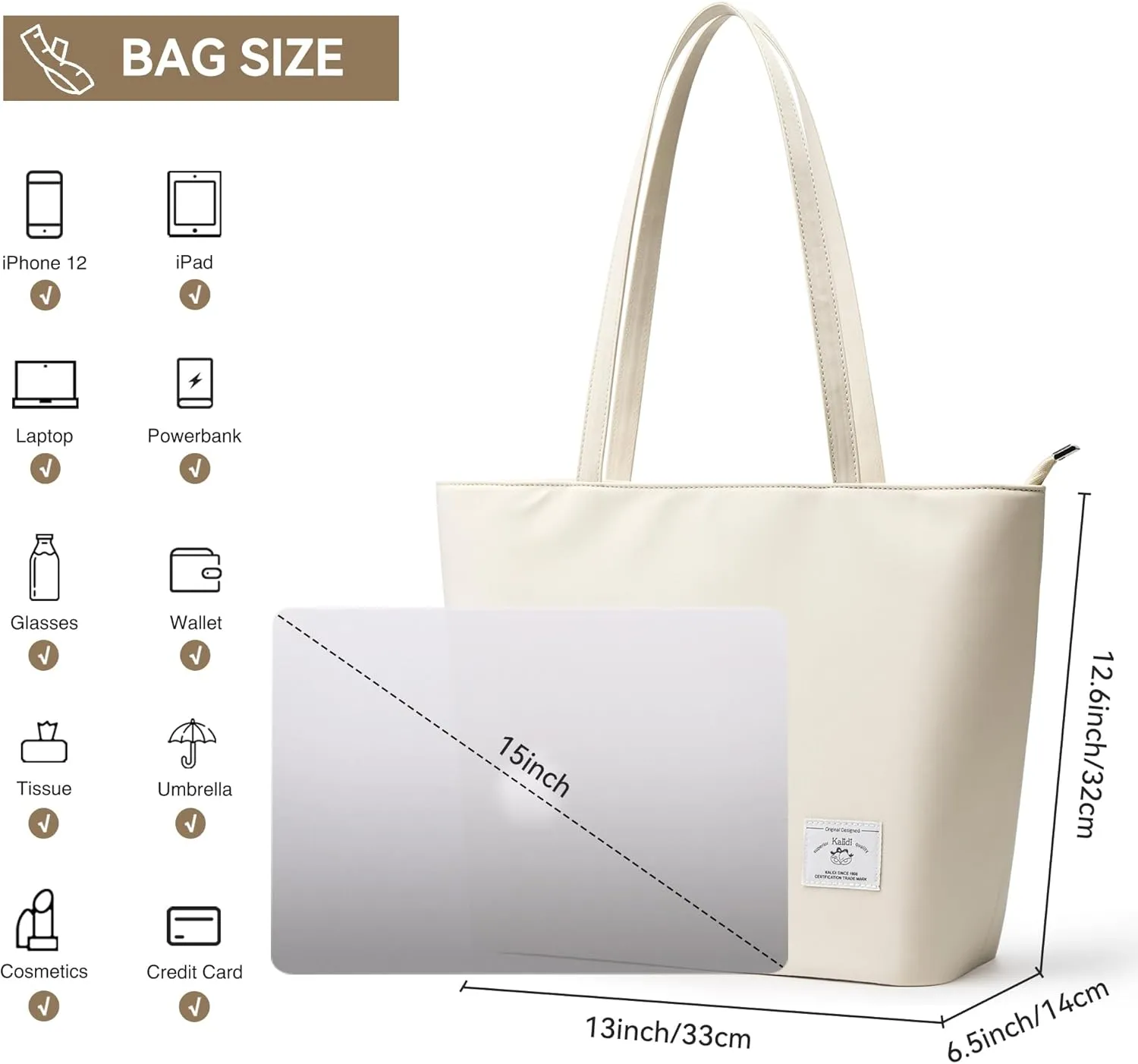 KALIDI Tote Bag for Women Large Waterproof Shoulder Bag Zipper Casual Hobo Handbag Work Shopping Lightweight