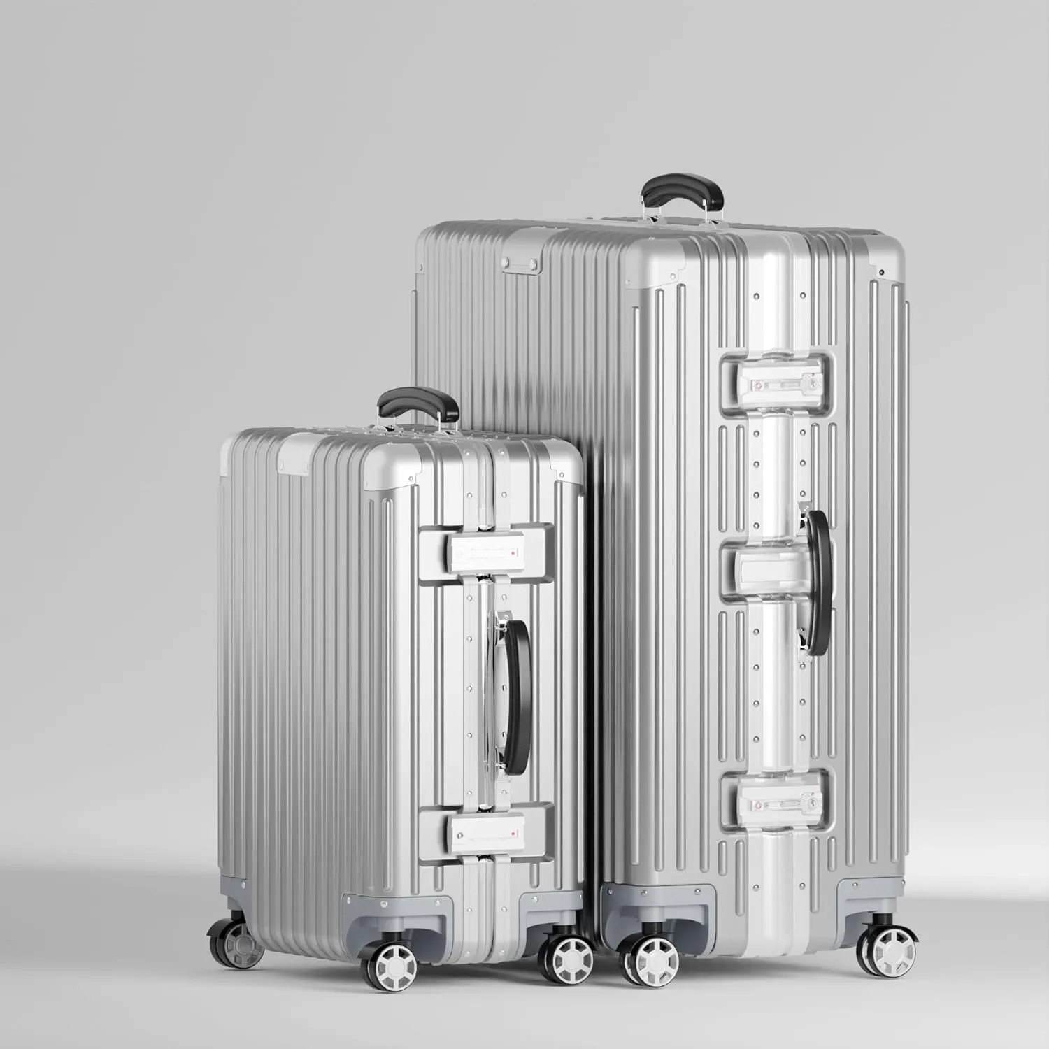 KARGO 24 Inch Check In Luggage - Polycarbonate Hard Shell Suitcase with Aluminum Corners, Smooth-Rolling Wheels, Leather Handle, Aluminum Frame Luggage, Zipperless TSA Lock (Silver, 24 Inch Check-In)