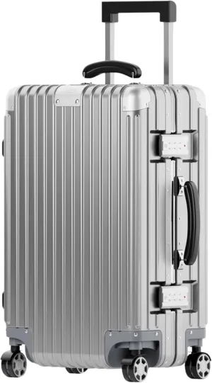 KARGO 24 Inch Check In Luggage - Polycarbonate Hard Shell Suitcase with Aluminum Corners, Smooth-Rolling Wheels, Leather Handle, Aluminum Frame Luggage, Zipperless TSA Lock (Silver, 24 Inch Check-In)