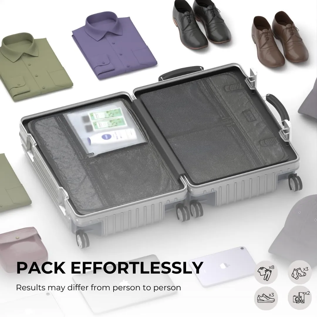 KARGO 24 Inch Check In Luggage - Polycarbonate Hard Shell Suitcase with Aluminum Corners, Smooth-Rolling Wheels, Leather Handle, Aluminum Frame Luggage, Zipperless TSA Lock (Silver, 24 Inch Check-In)