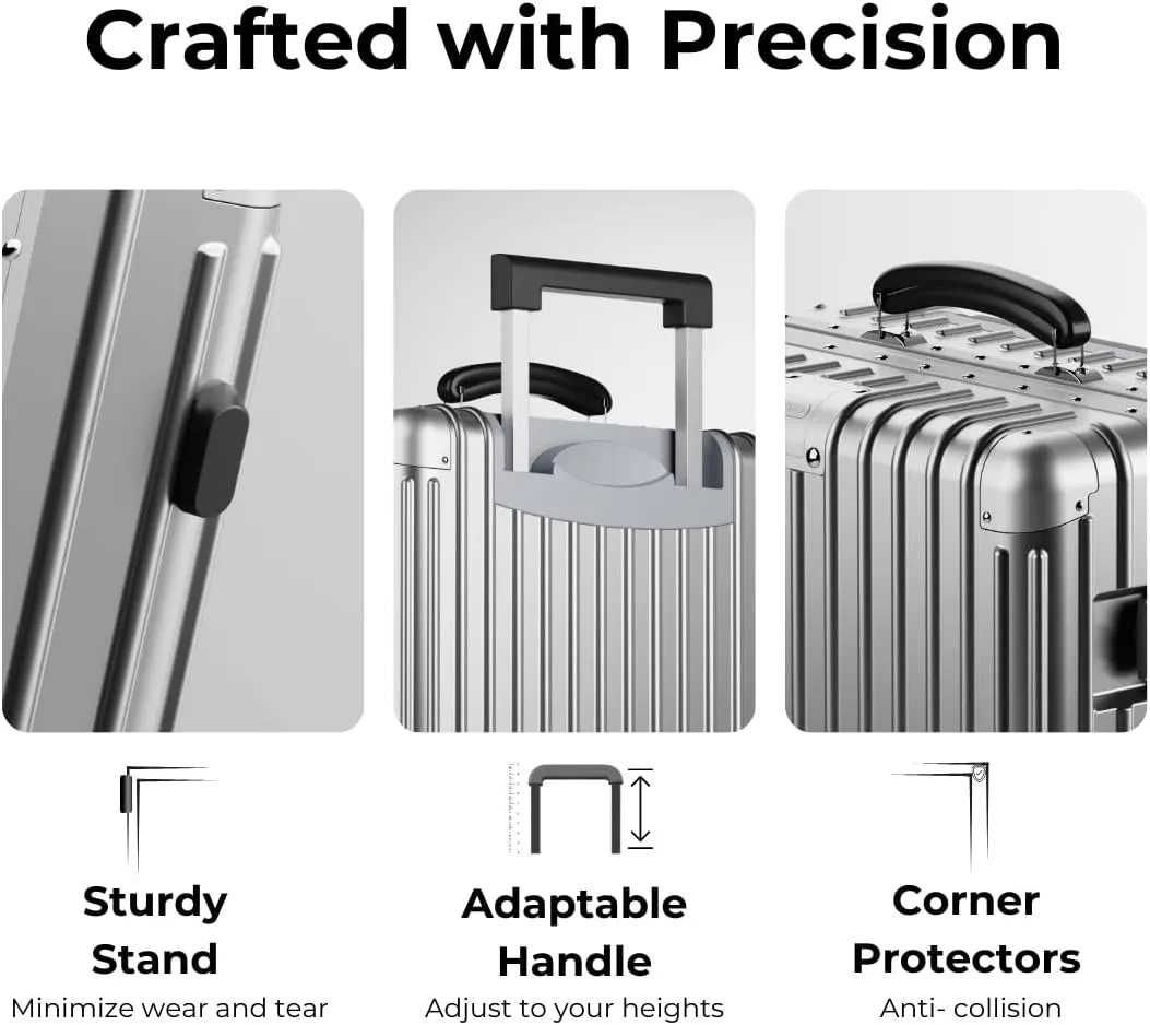 KARGO 24 Inch Check In Luggage - Polycarbonate Hard Shell Suitcase with Aluminum Corners, Smooth-Rolling Wheels, Leather Handle, Aluminum Frame Luggage, Zipperless TSA Lock (Silver, 24 Inch Check-In)