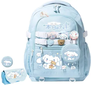 Kawaii Backpack with 21Pcs Accessories Anime Cartoon Anti-Theft Travel Aesthetic New Semester Gifts Bag with Cute Pins